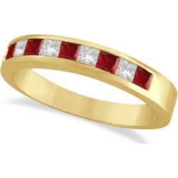 Princess-Cut Channel-Set Diamond & Garnet Ring Band 14k Yellow Gold