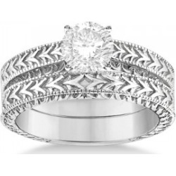 Solitaire Engagement Ring & Wedding Band Bridal Set Platinum