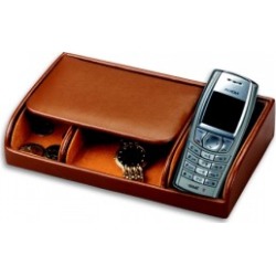 Men's Pigskin Lined Genuine Leather Dresser Valet w/ Cell Phone Slot