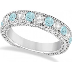 Antique Diamond & Aquamarine Engagement Wedding Ring Band Platinum (1.40ct)