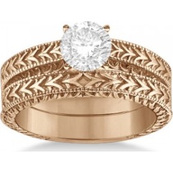 Solitaire Engagement Ring & Wedding Band Bridal Set 14k Rose Gold