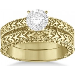 Solitaire Engagement Ring & Wedding Band Bridal Set 18k Yellow Gold
