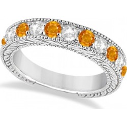 Antique Diamond & Citrine Engagement Wedding Ring Band Palladium (1.40ct)