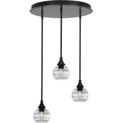 Empire Matte Black Three-Light Cluster Pendalier with Six-Inch Clear Ribbed Glass found on Bargain Bro Philippines from Bellacor for $587.40