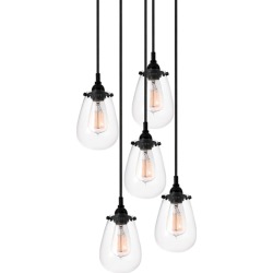 Chelsea Satin Black Five-Light Pendant with Clear Shade found on Bargain Bro from Bellacor for USD $735.68