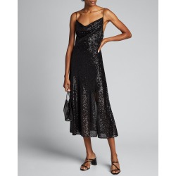 Sequin Embroidered Cowl-Neck Slip Dress