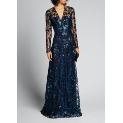 Sequin Embroidered V-Neck Gown