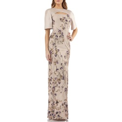 Cutout Mikado & Lace Gown w/ Sequin Embroidery