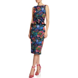 Abstract-Print High-Neck Sleeveless Peplum Dress