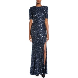 Sequin Paillettes Short-Sleeve Gown