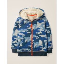 Cosy Shaggy-lined Hoodie Blue/Grey Marl Camo Boys Boden