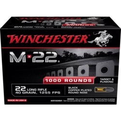 Winchester 22 Long Rifle M-22 40gr Copper Plated Round Nose Ammunition - 22 Long Rifle M-22 40gr Cprn 1,000/Box