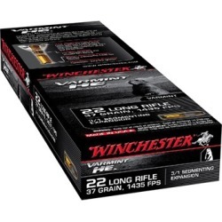 Winchester Varmint High Energy 22 Long Rifle Ammo - 22 Long Rifle 37gr 3/1 Fragmenting Hollow Point 50/Box