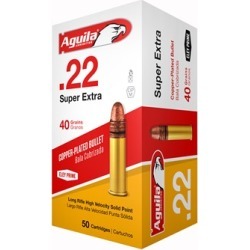 Aguila Superextra High Velocity Ammo 22 Long Rifle 40gr Cprn - 22 Long Rifle 40gr Copper Plated Round Nose 50/Box