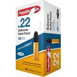 Aguila Superextra Subsonic Ammo 22 Long Rifle 40gr Lead Round Nose - 22 Long Rifle 40gr Lead Round Nose 50/Box