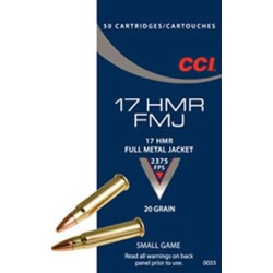 Cci Fmj Ammo 17 Hmr 20gr Full Metal Jacket - 17 Hmr 20gr Full Metal Jacket 50/Box