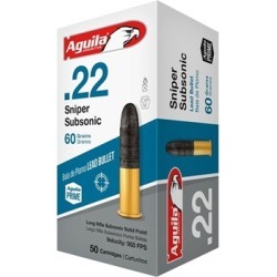 Aguila Sss Sniper Subsonic 22 Long Rifle Ammo - 22 Long Rifle 60gr Lead Round Nose 50/Box