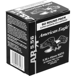 American Eagle Tactical Ammo 5.56x45mm Nato 55gr Xm193 Clips - 5.56x45mm Nato 55gr Fmj-Bt Stipper Clips 90/Box