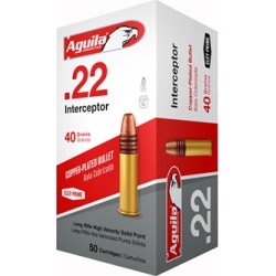 Aguila Interceptor Ammo 22 Long Rifle 40gr Copper Plated Round Nose - 22 Long Rifle 40gr Copper Plated Round Nose 500/Box