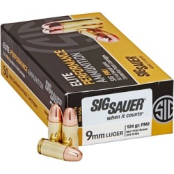 Sig Sauer Elite Ball Ammo 9mm Luger 124gr Full Metal Jacket - 9mm Luger 124gr Fmj 50/Box