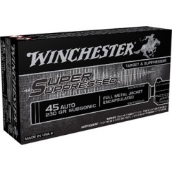 Winchester Super Suppressed 45 Auto Ammo - 45 Auto 230gr Full Metal Jacket Encapsulated 50/Box