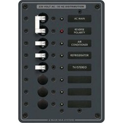 Blue Sea 230V AC Main + 6 Position Circuit Breaker Panel, Model 8127