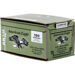 American Eagle Rifle Ammo, 5.56x45mm, 62-gr, FMJ, 150 Rounds