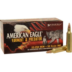 American Eagle Varmint & Predator Rifle Ammunition, .22-250 Rem, 50-gr, JHP