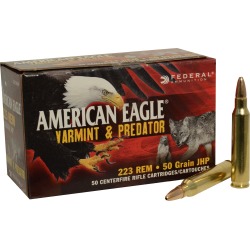 American Eagle Varmint & Predator Rifle Ammunition, .223 Rem, 50-gr, JHP