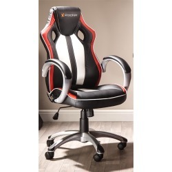 X Rocker Rogue High Back Vinyl Gaming Chair (White/Red/Black Upholstery and Black/Grey Frame) with Bluetooth Speakers