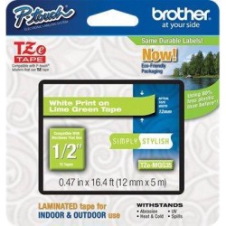 Brother P-touch TZe-MQG35 (12mm x 5m) White On Lime Green Matt Laminated Labelling Tape