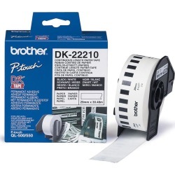Brother DK Labels DK-22210 (29mm x 30.48m) Continuous Paper Labelling Tape (Black On White) 1 Roll