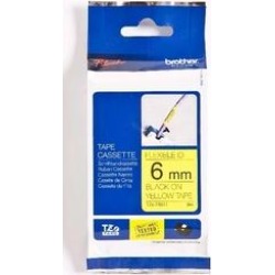 Brother TZE-FX611 (6mm x 8m) Black On Yellow Gloss Laminated Flexi Labelling Tape