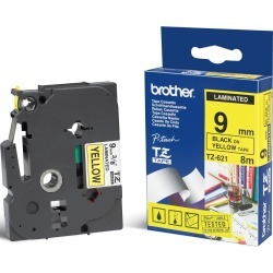 Brother P-touch TZe-621 (9mm x 8m) Black On Yellow Laminated Labelling Tape