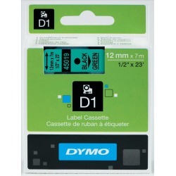 Dymo 12mm D1 Gloss Tape (Black on Green)