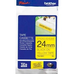 Brother P-touch TZe-S651 (24mm x 8m) Black On Yellow Strong Adhesive Laminated Labelling Tape