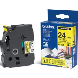 Brother TZe-651 (24mm x 8m) Black On Yellow Laminated Labelling Tape