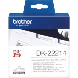 Brother DK Labels DK-22214 (12mm x 30.48m) Continuous Paper Tape (Black On White) 1 Roll