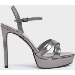 Criss Cross Ankle Strap Metallic Platform Heels