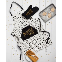 Cotton Traders Women's Prosecco Ho Ho Ho Apron and Oven Glove Set in Black