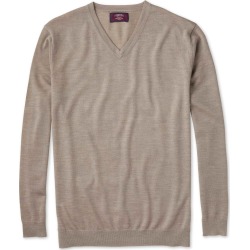 Stone Merino Silk V-Neck Merino/Silk Jumper Size Large by Charles Tyrwhitt