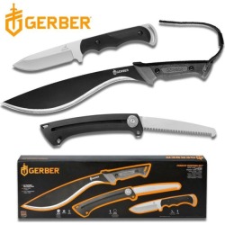 Gerber 3-Knife Set: Pursuit Hunting Kit (Kukri Machete, Saw, Fixed