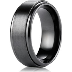 Benchmark� Black Titanium 9mm Comfort-fit Satin-finished Stair-step Edge Design Ring