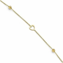 Finejewelers 14k Polished And Bright Cut Heart Anklet W/1in Ext