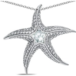 Star K� Sterling Silver White Topaz "Star Fish" Pendant Necklace