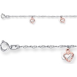 10 Inches 7 Double Hearts Adjustable Ankle Bracelet