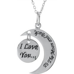 Sterling Silver "I Love You to the Moon and Back" Circle Pendant Necklace 18 inch adjustable Chain Included