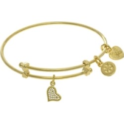 Yellow Finish Expandable Tween Brass Bangle CZ Hea Rt On Yellow Angelica Collection Tween Bangle