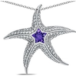 Star K� Sterling Silver Simulated Amethyst "Star Fish" Pendant Necklace