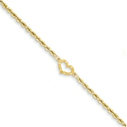 10 Inch 14k Open Heart Rope Anklet
